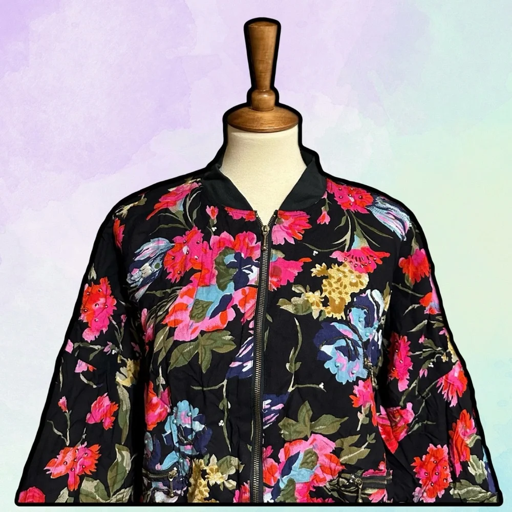 🌈 Cool Embroidered Vintage Floral Oversized Jacket - Picture 2 of 5